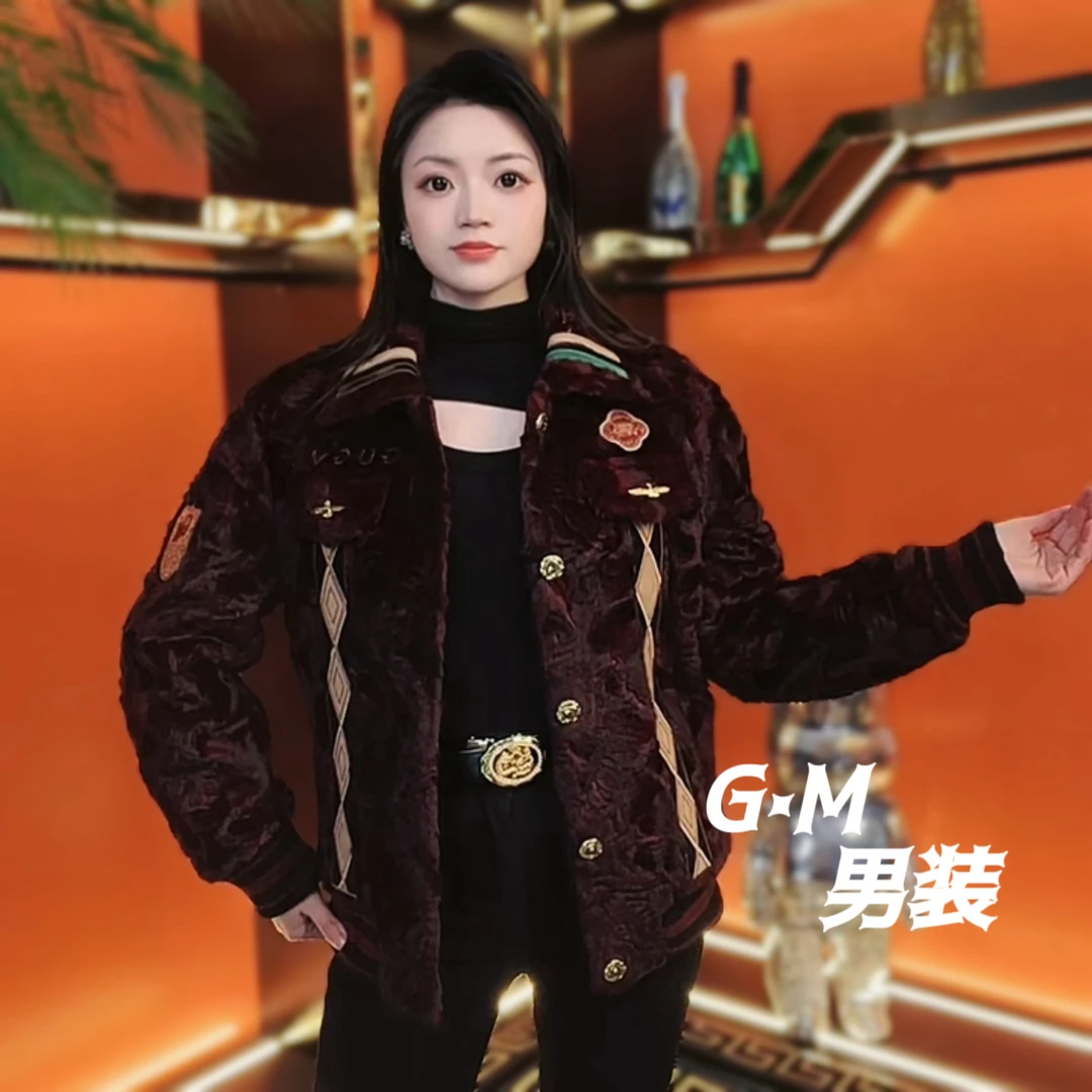 高端定制金卡拉库重工刺绣绣花飞行服加绒加厚加棉夹克26188