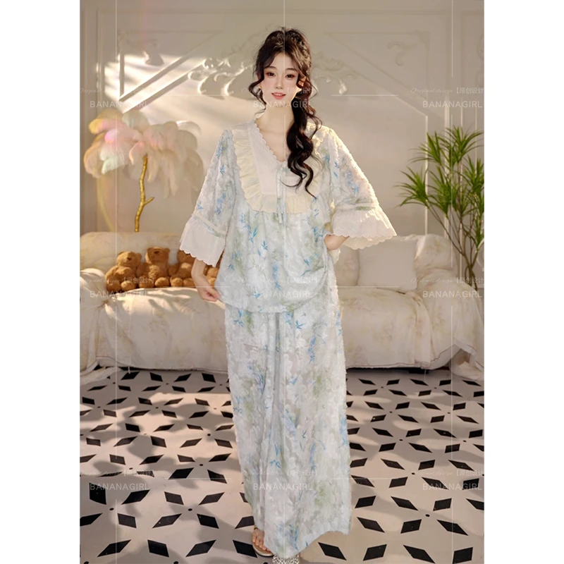 Bananagirl【梦蝶晴空】春夏季睡衣女套装中袖宽松家居服可外穿