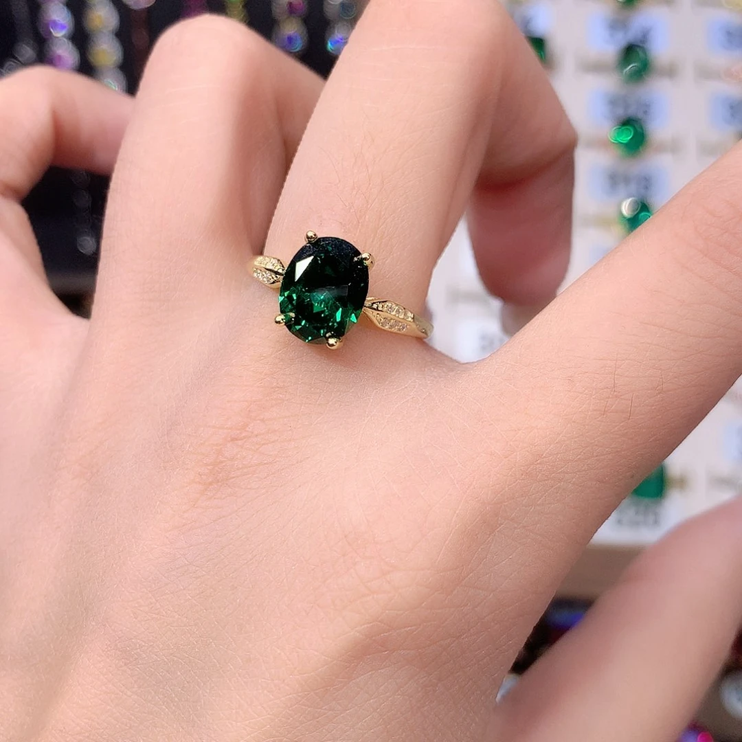 戒指透辉石银S925镶嵌金810