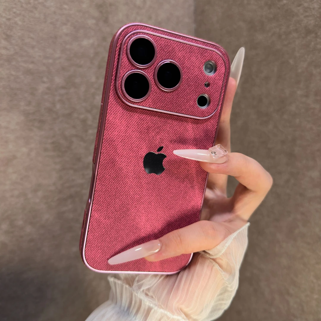 瑞红色牛仔布纹适用苹果17手机壳全包iPhone16promax小众15网红14