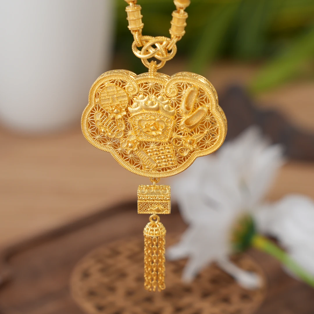 婚嫁九宝如意足金锁包吊坠