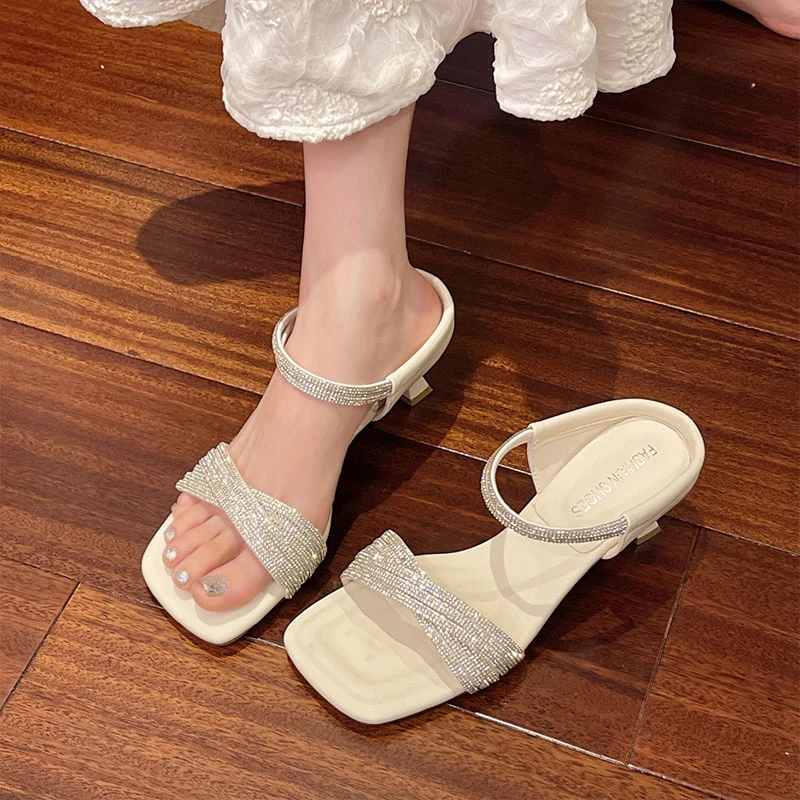 法式水钻绝美凉鞋女夏外穿2025新款配裙子高跟鞋高级感细跟凉拖鞋