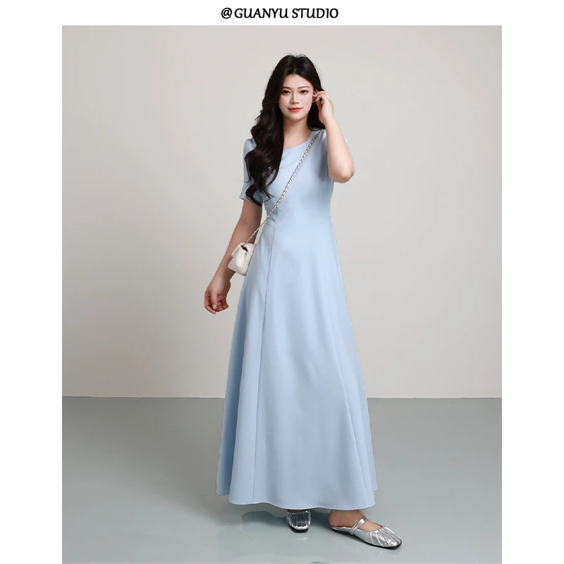 【公主殿下】蛋妹大码女装微胖mm夏季显瘦遮肉A字摆连衣裙DM27178