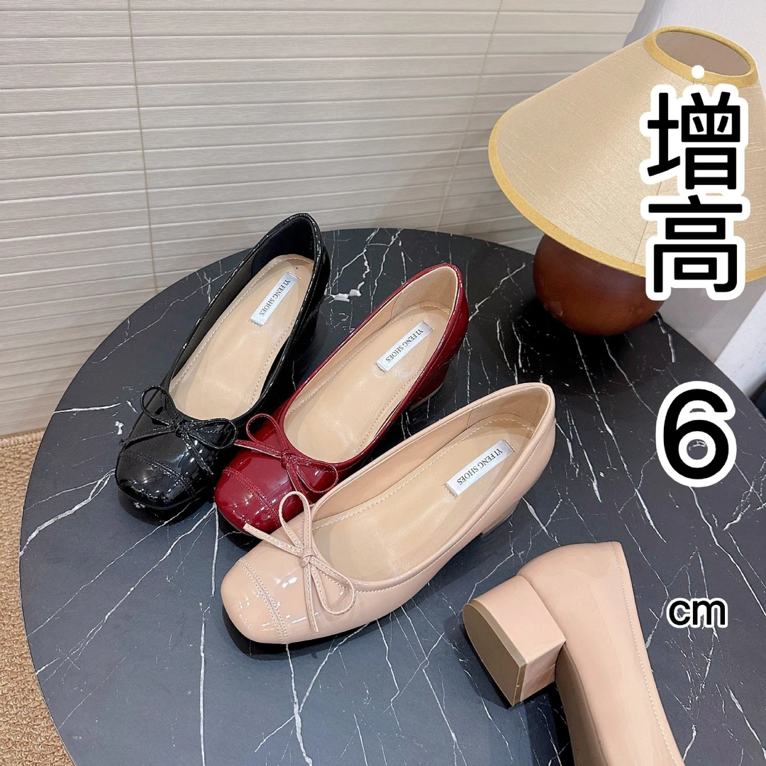 增高校园风粗跟单鞋女秋季新款方头漆皮玛丽珍软底