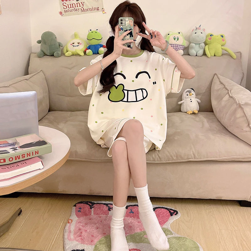 2025新款儿童睡衣女童短袖纯棉夏季薄款大童初中生公主笑脸家居服