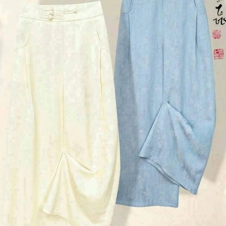 K03 2025全子女四季复古国风阔腿中式中国风显瘦裤子