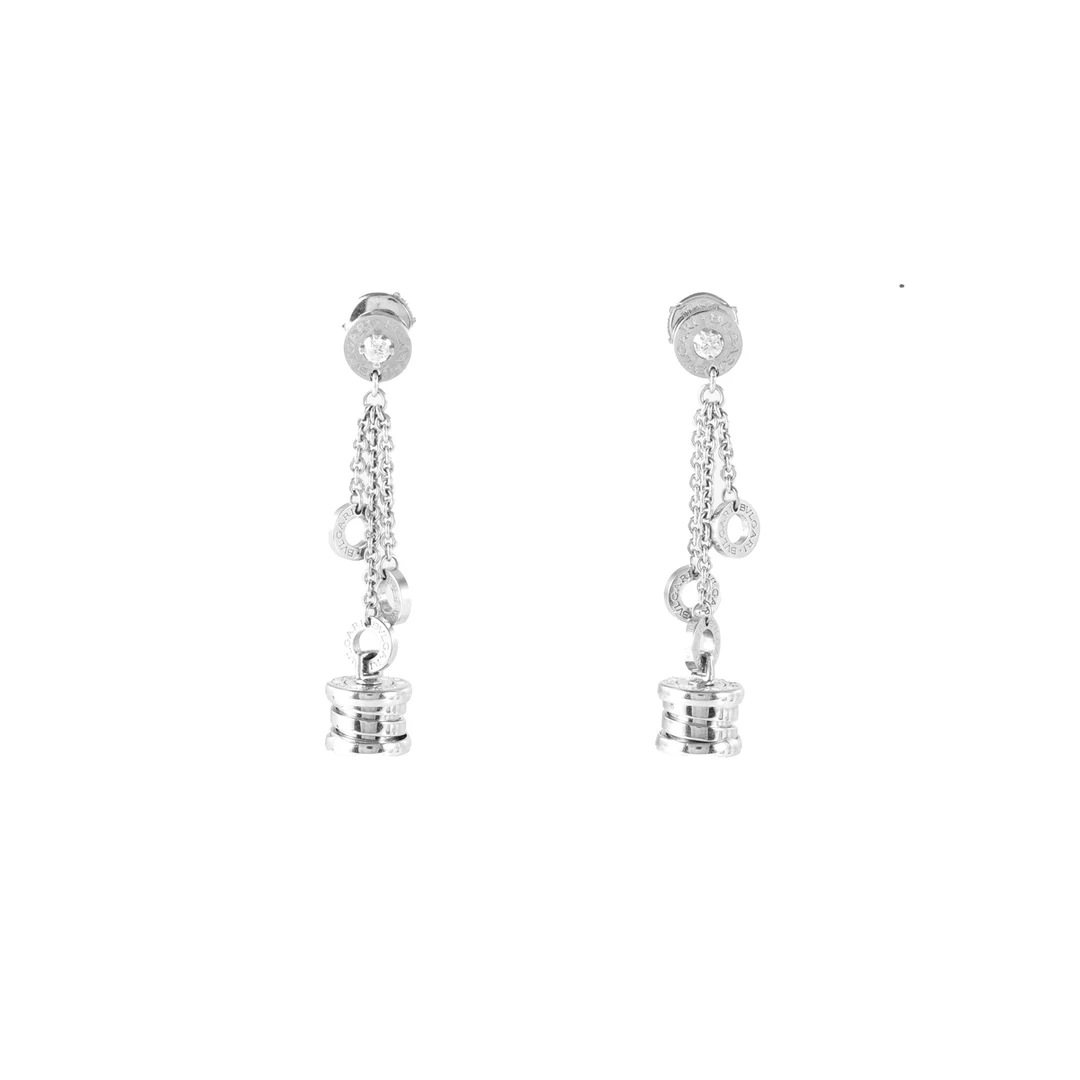 99新 BVLGARI/宝格丽 大头活动 B.ZERO1系列弹簧流苏耳钉 白金