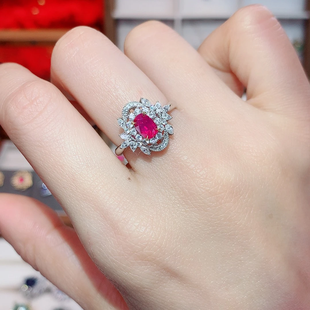 红宝石戒指18K金镶嵌0.6ct/天然宝石/七天无理由