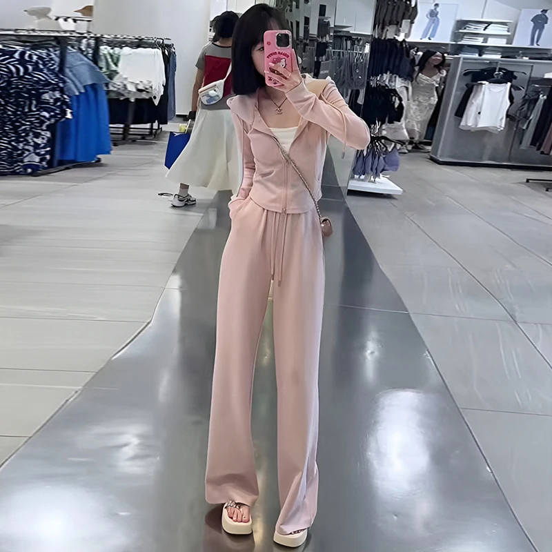 高含棉运动服套装女2025年秋季新款修身连帽外套休闲阔腿裤两件套