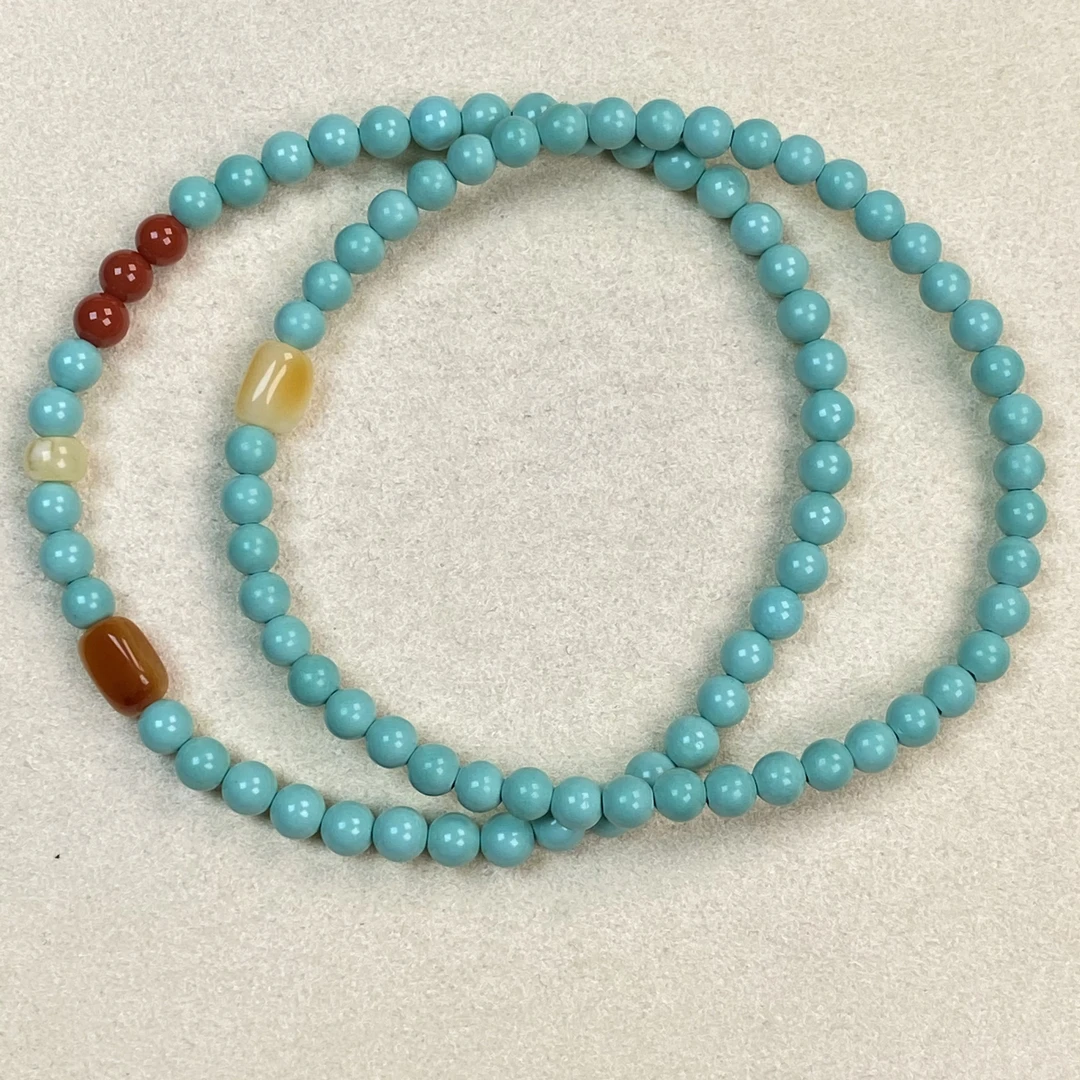 L044看完链接后面图片松石单圈手链配蜜蜡南红