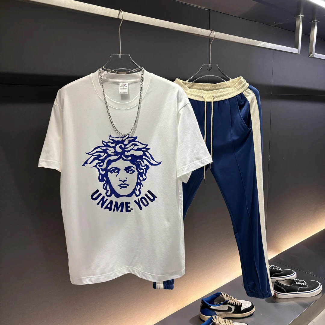 2025夏季新款欧美半袖tee男时尚潮流宽松短袖T恤休闲圆领