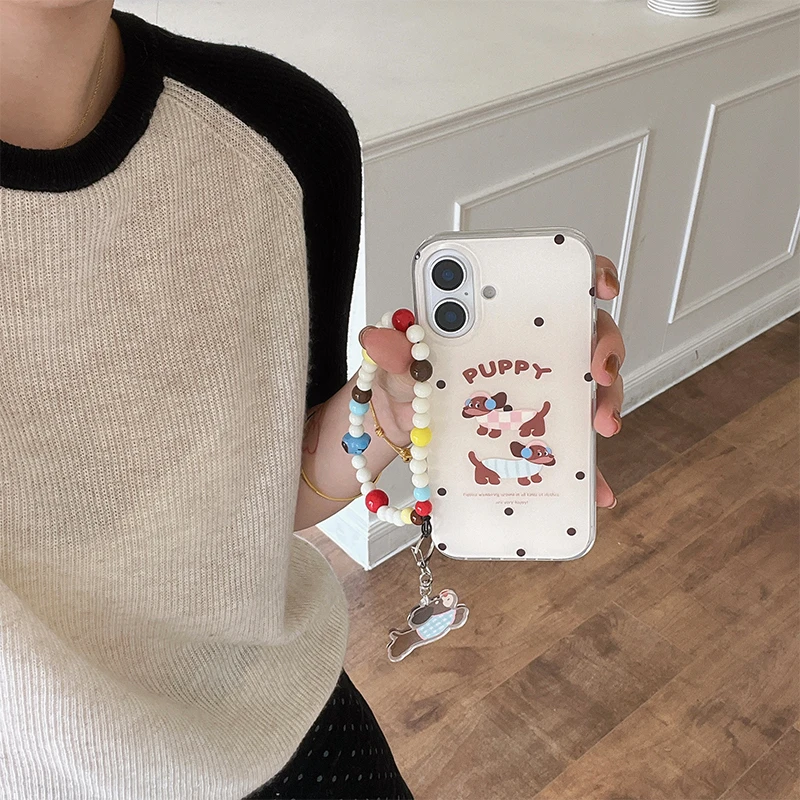创意波点腊肠狗手机壳适用苹果16保护套iPhone15全包苹果14防摔13