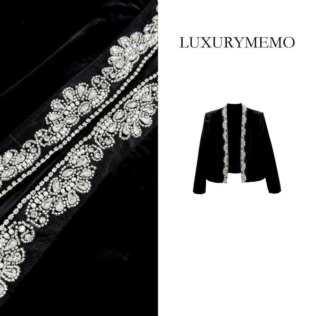 LUXURYMEMO【刘熊熊】秋季新款重工钉珠冰醋醋酸开衫外套万人迷