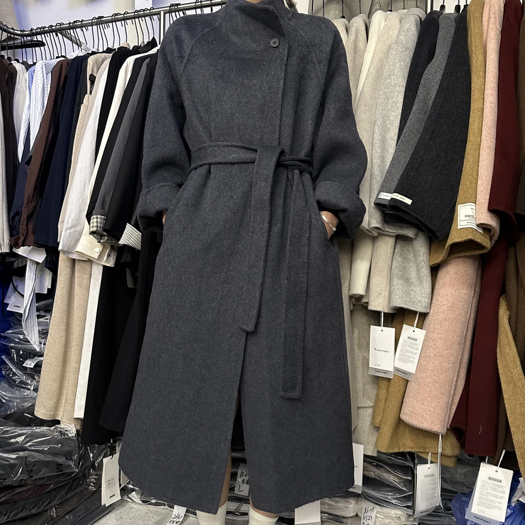 100绵羊毛大衣肩膀收肩显瘦不臃肿羊绒长款立领斜门襟冬季双面尼