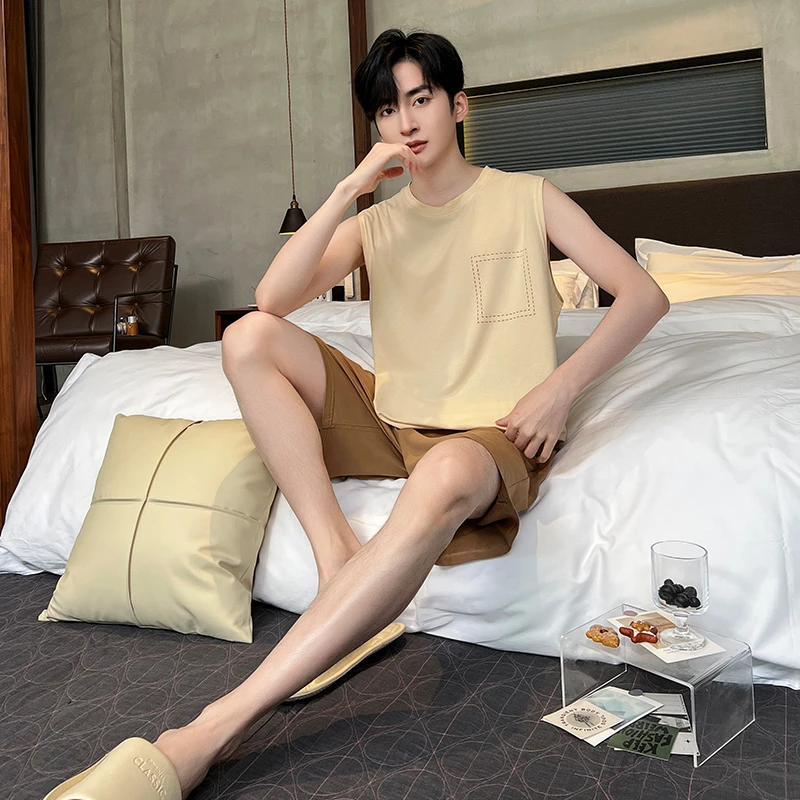 莫代尔睡衣男生款夏季冰丝无袖背心男士青少年2025新款家居服夏天