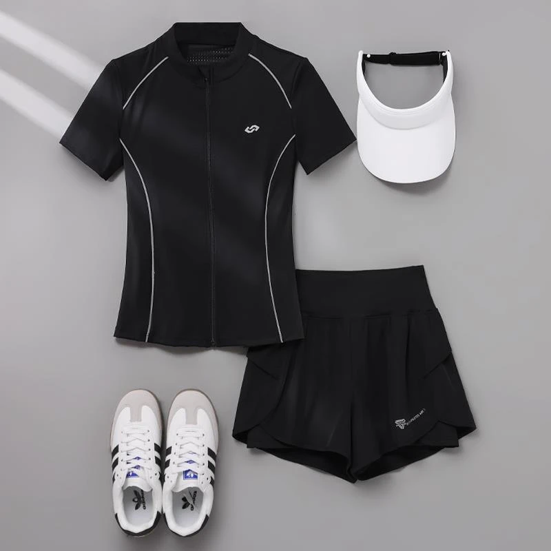 健身服女运动套装夏季新款短袖速干衣跑步健身房户外专业晨跑服女