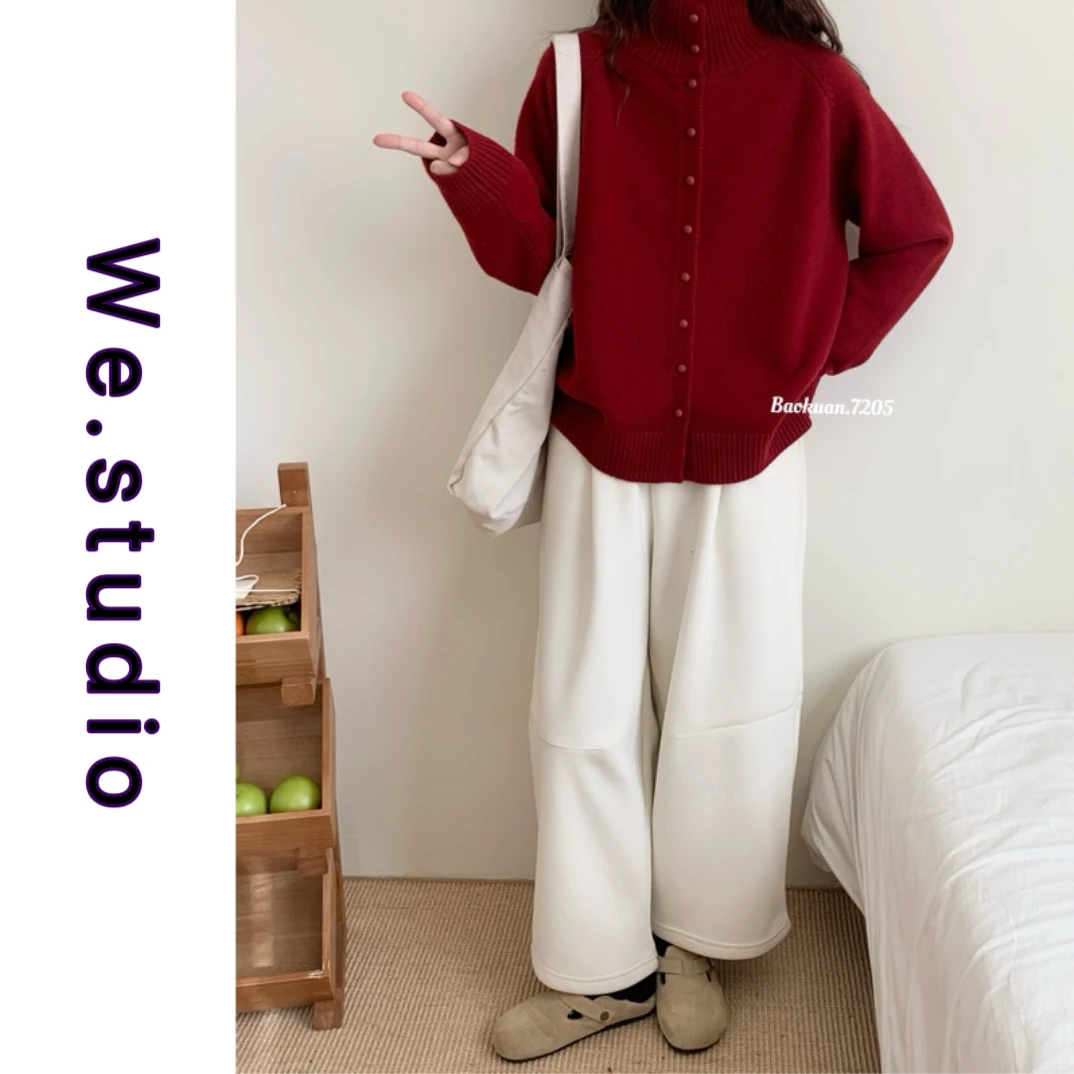 【WE】新年红色单排扣内搭针织衫