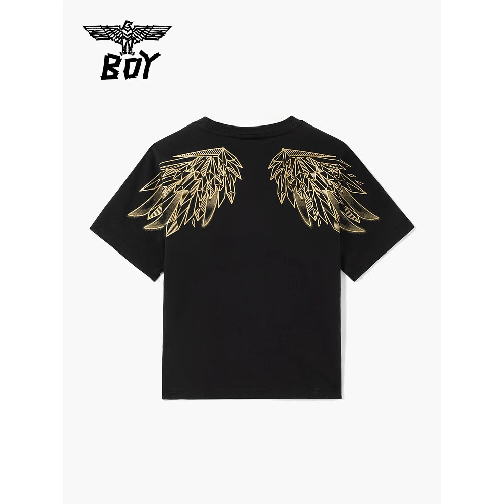 BOY JUNIOR童装 25春儿童潮牌短袖烫金翅膀潮酷时尚T恤男女童