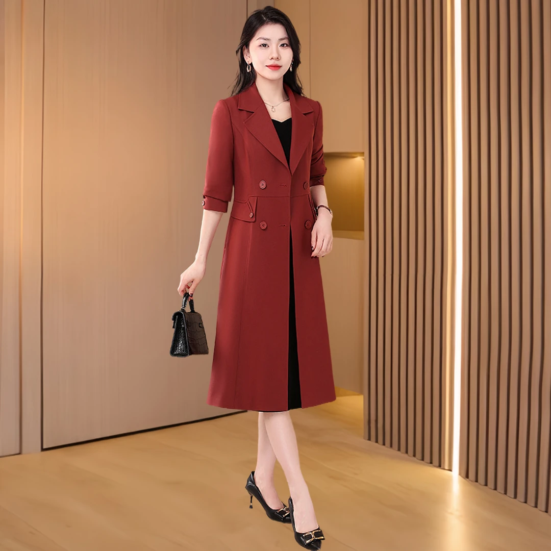 【可蓓儿】红色高贵杭州意法风衣外套女2025新款春秋欧货时尚妈妈装