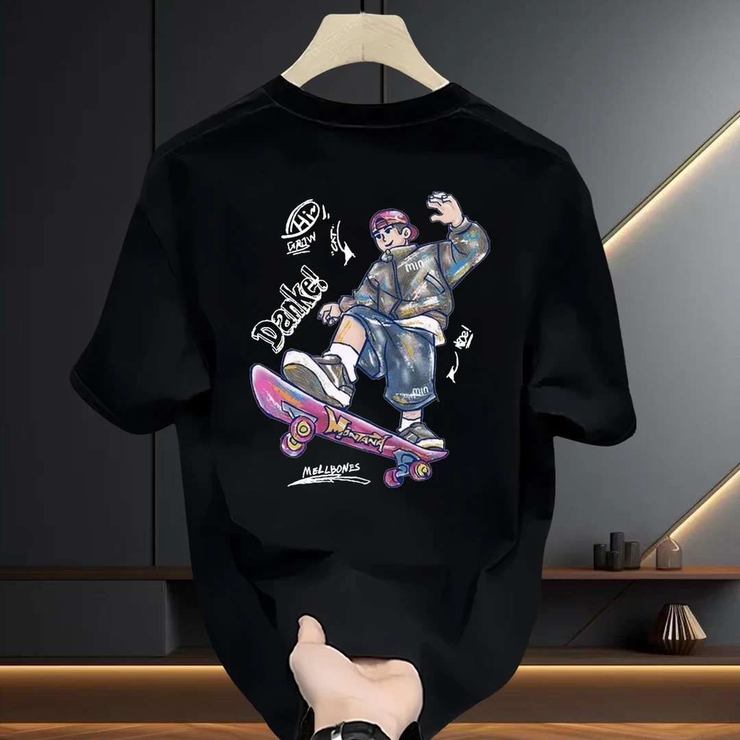 潮牌高级感爆款青年男装ins短袖t恤夏季2025新款大码圆领纯棉上衣