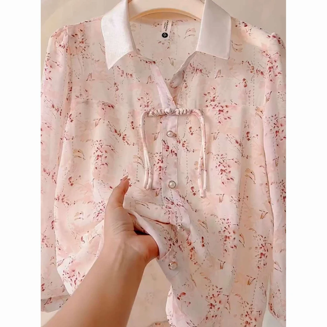 K082商场专柜同款女2025夏衣凡风韵洋气显瘦大码雪纺小衫