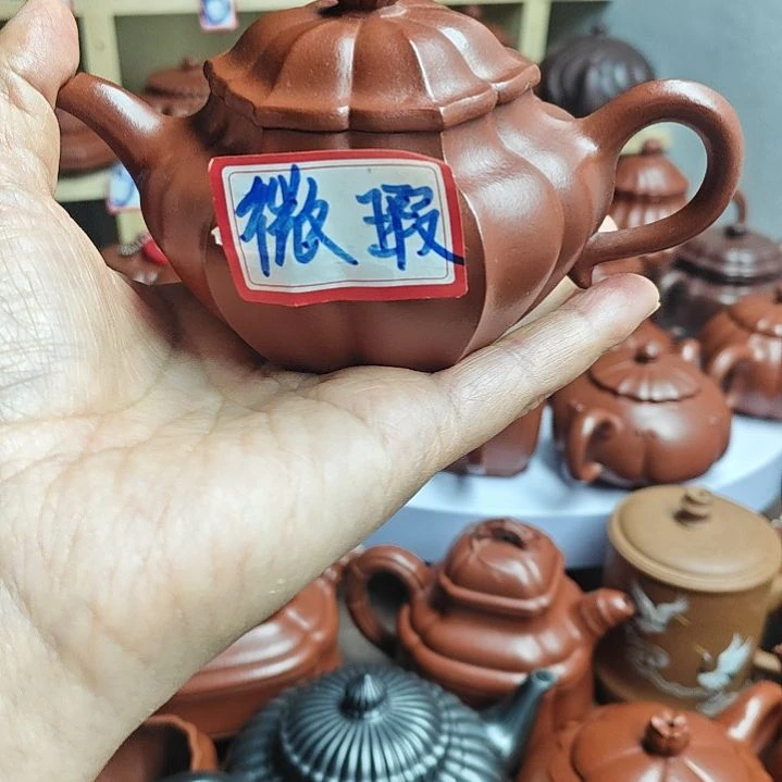 宜兴紫砂壶筋纹器半手工制作赵庄朱泥容量一佰十cC