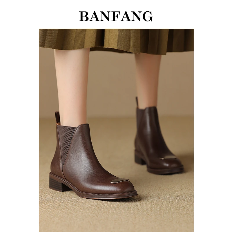 半坊手工女鞋|34-40码|3.5cm跟|秋冬上新真皮粗跟复古时装短靴女