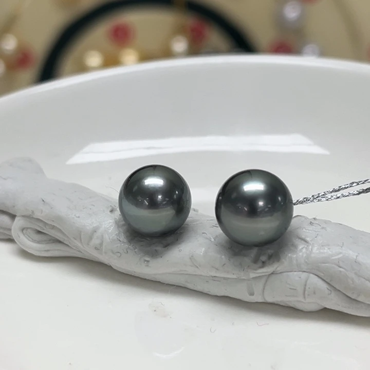 银S925镶嵌耳饰海水珍珠大溪地 10-11mm 124号
