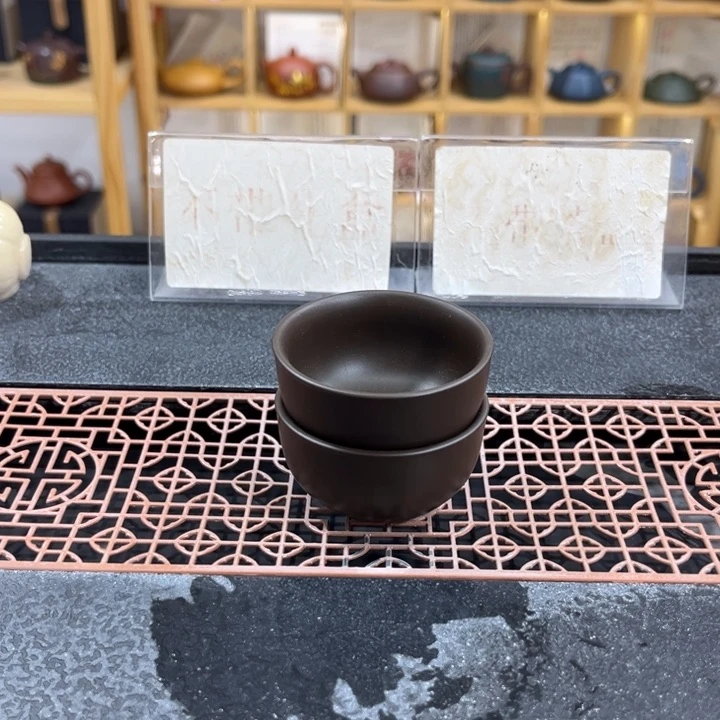 紫砂紫砂元宝杯一对