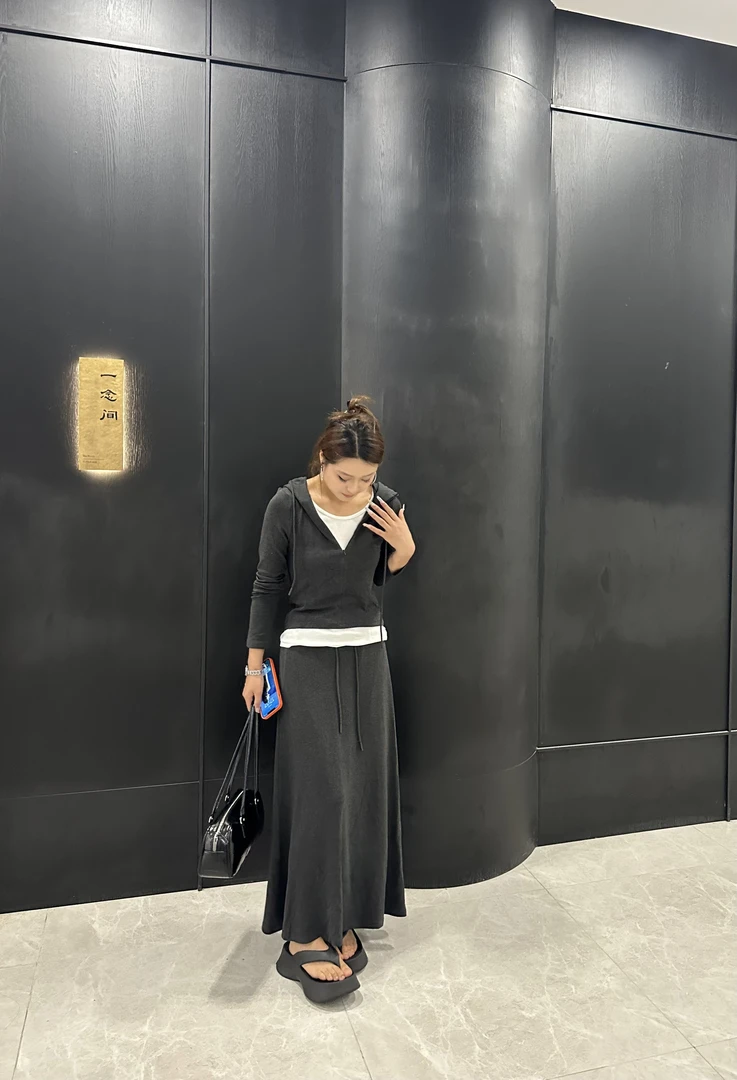 极简风慵懒风INS风时尚套装连衣裙圆领长款休闲百搭