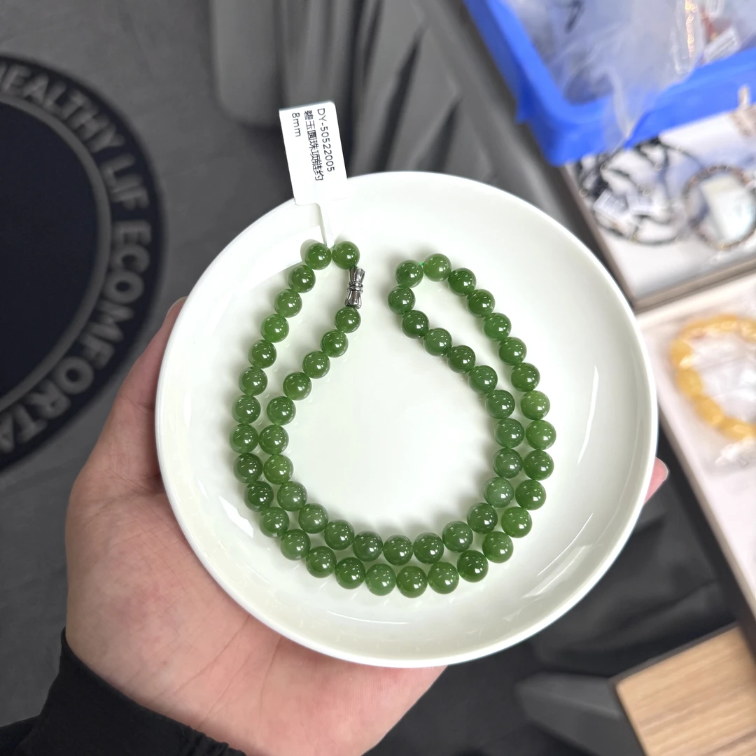 【珠宝厂长】约8mm碧玉圆珠项链