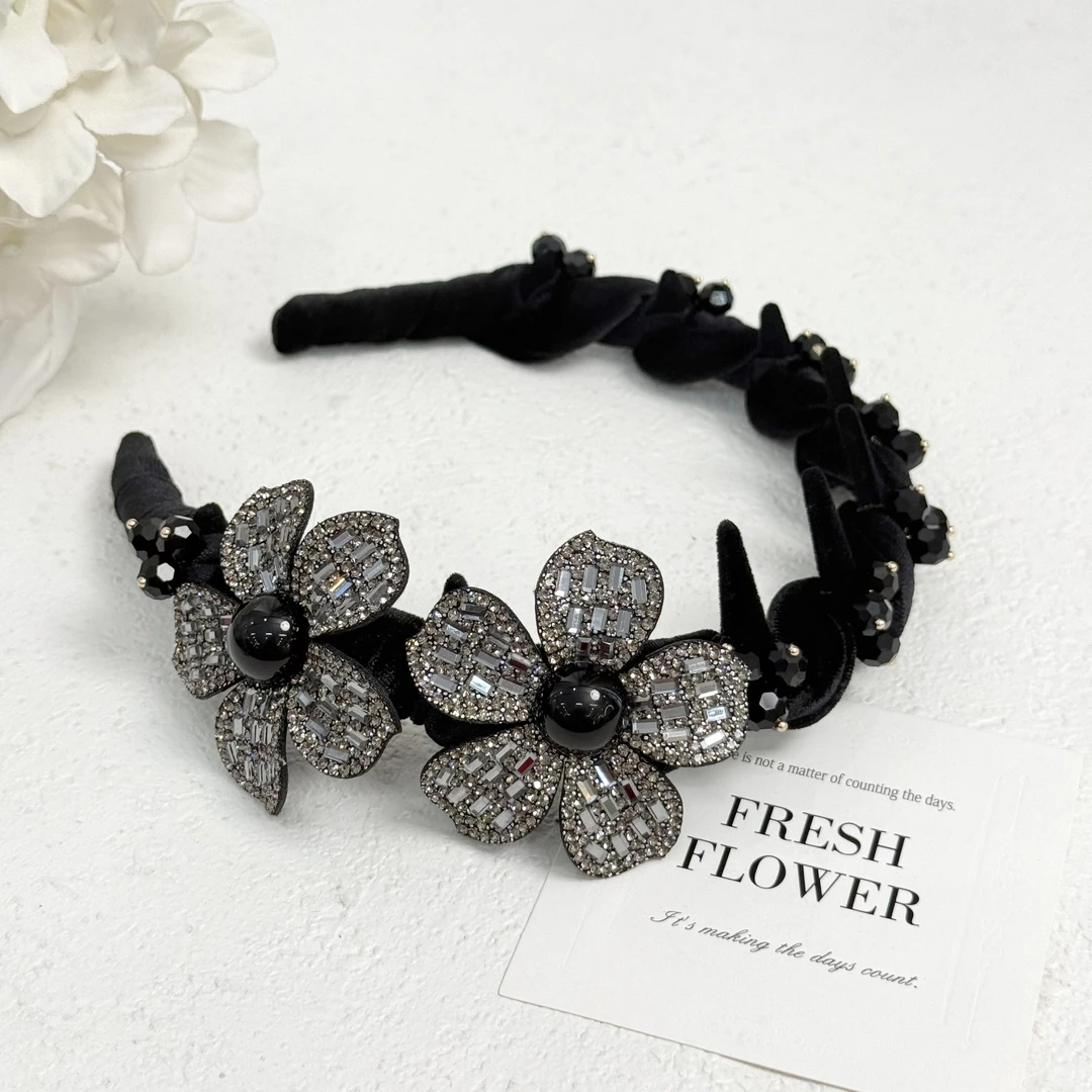 BAOSHATI/宝莎缇F-226高级丝绒立体轻奢满钻花朵发箍