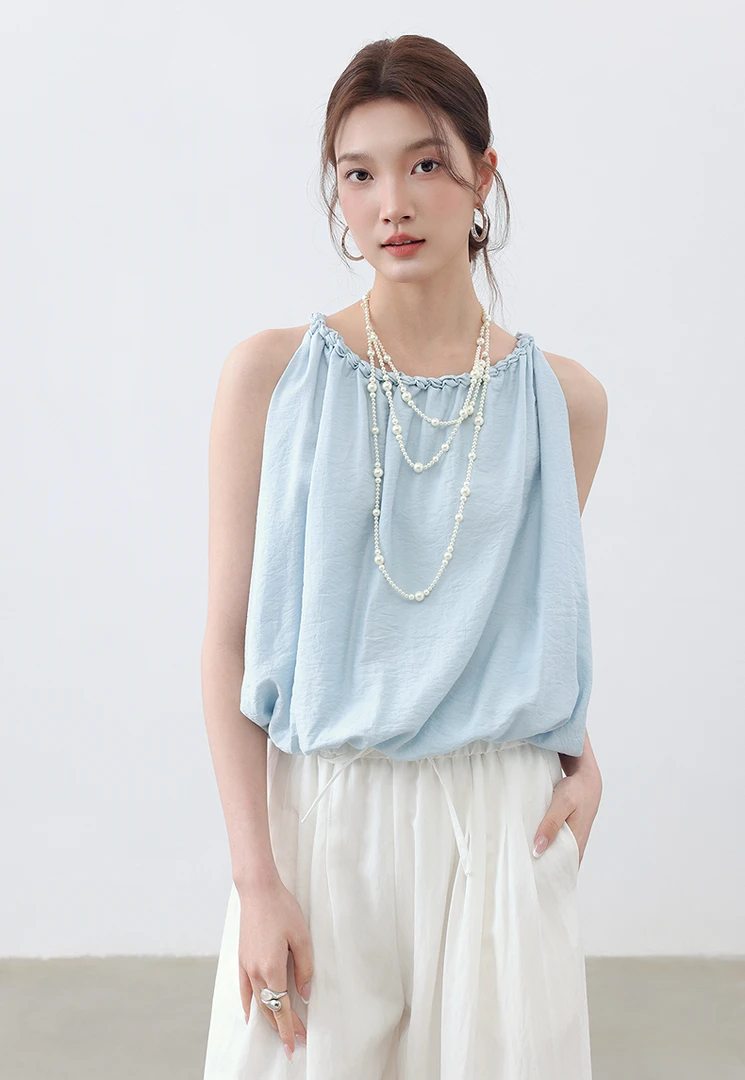 女装薄款常规夏装夏季通勤复古背心外穿韩版雪纺衫YA25211Z001