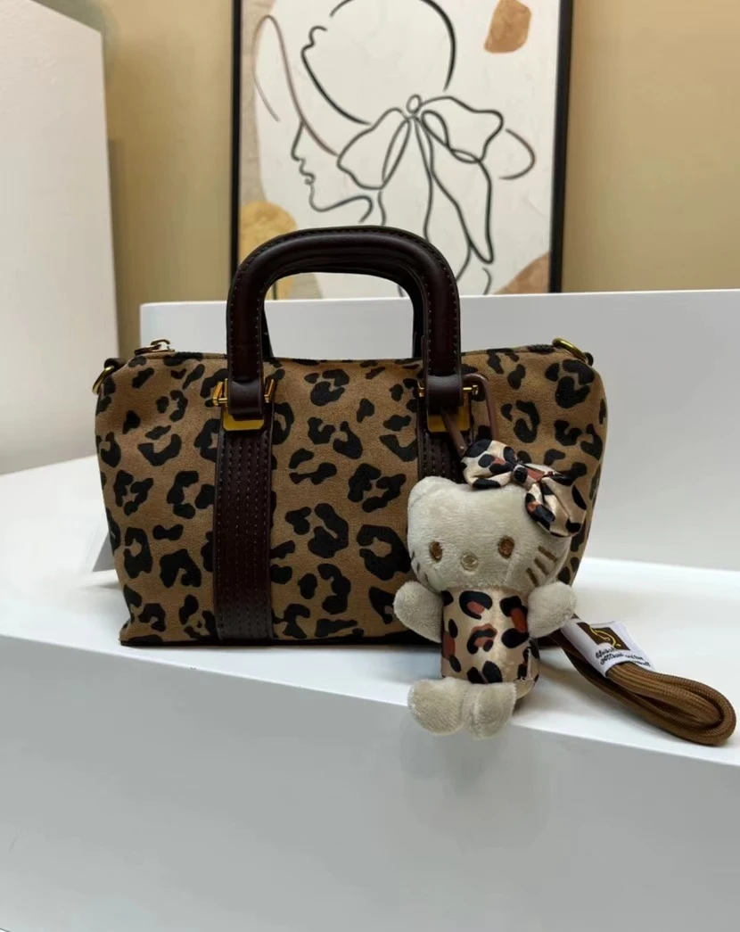 单肩单根豹纹可折叠三根斜挎包花色斜跨轻奢时尚棕色印花百搭