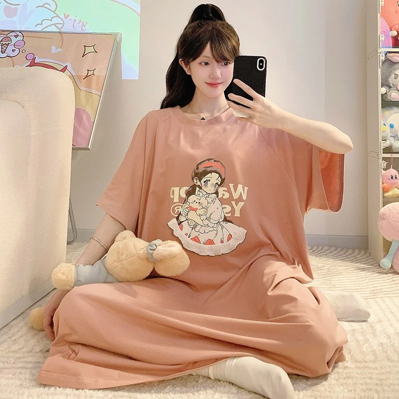 加大码200斤宽松睡裙女2025新款夏季短袖纯棉可爱胖MM睡衣家居服