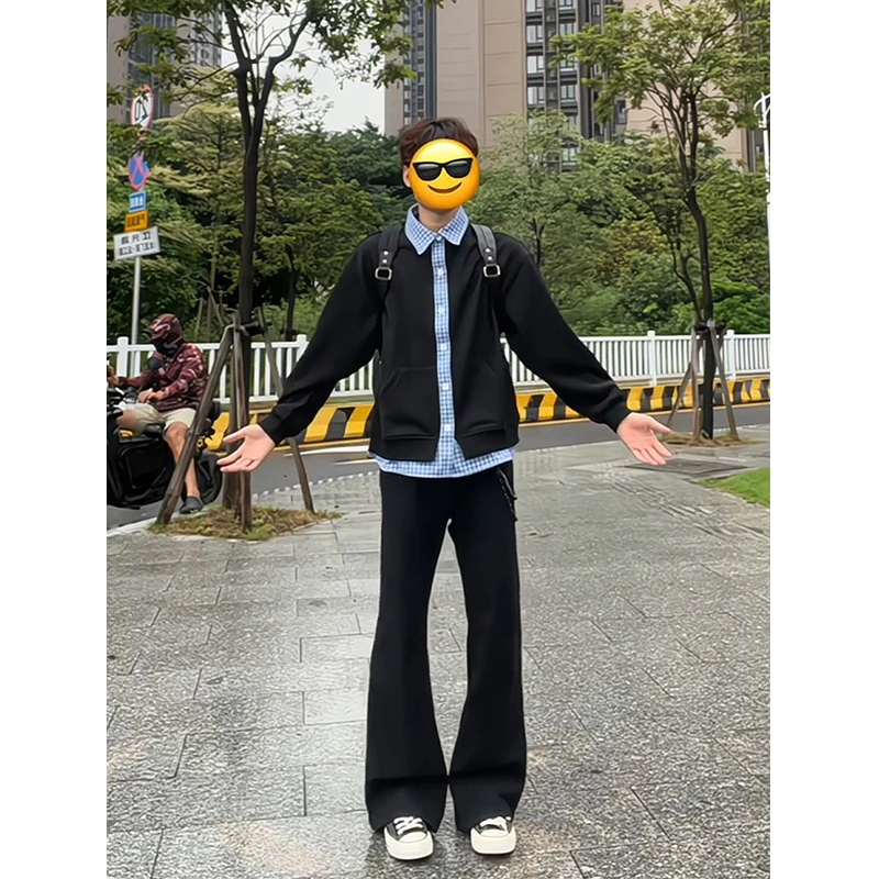 黑色微喇西裤男秋季cleanfit美式高街裤子垂坠感显瘦百搭直筒长裤