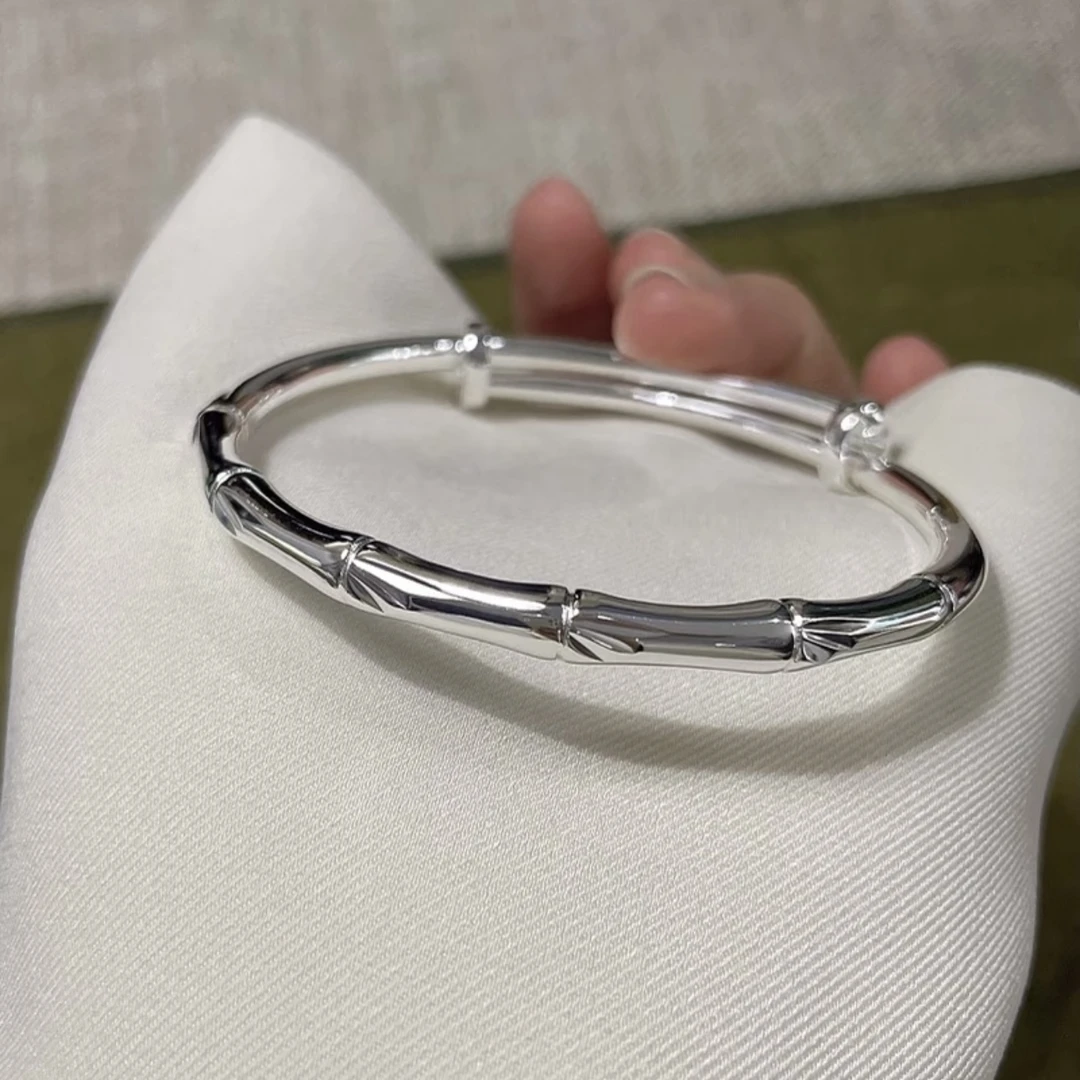 足银手镯 足银手镯 27号 竹节推拉 实心足银手镯