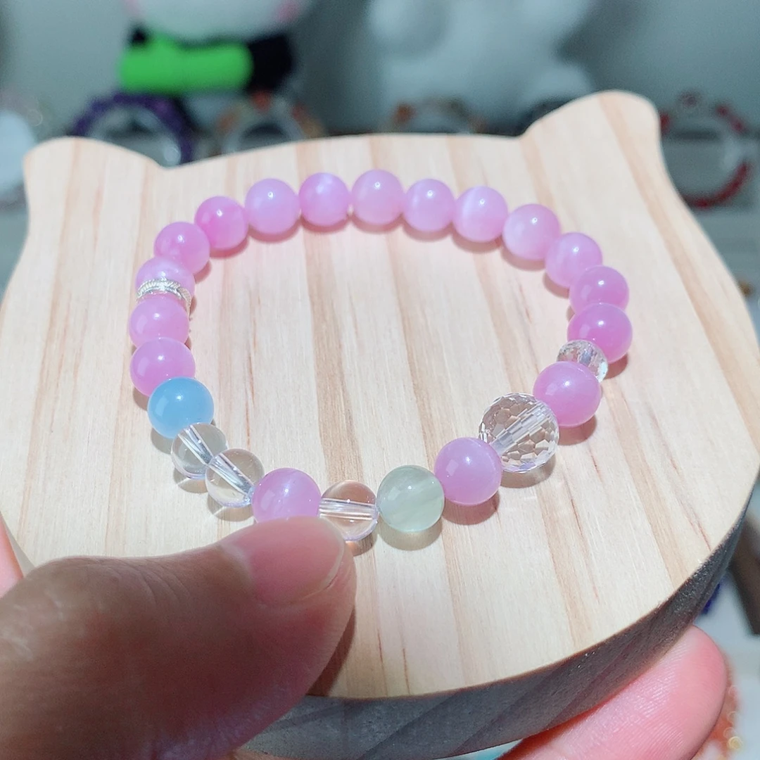 水晶手链银S925镶嵌紫锂辉白水晶