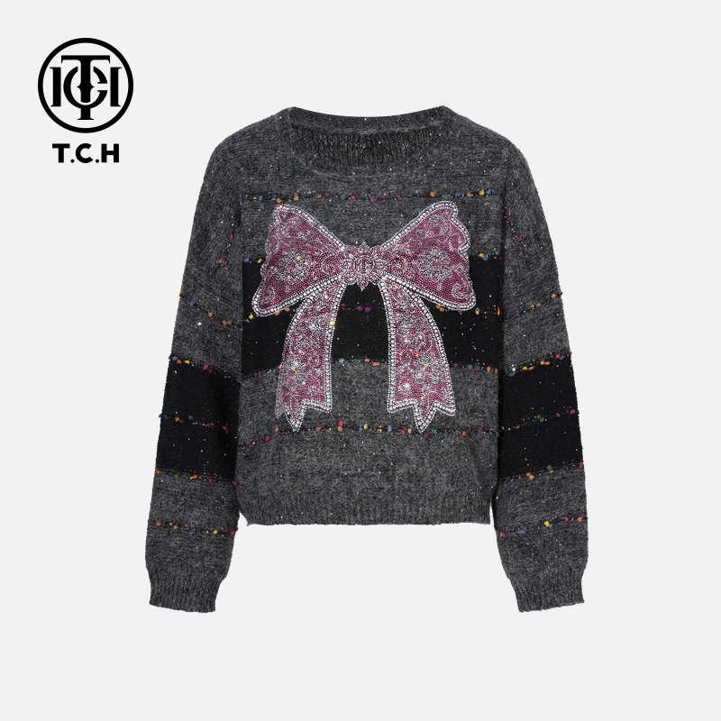 TCH私服烫钻工艺新时尚淑女百搭新潮流针织衫T75C09E5111轻奢tch