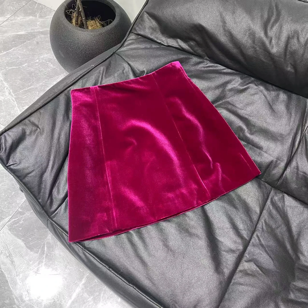 【晨浠定制】新款时尚百搭净版丝绒短款半裙1770