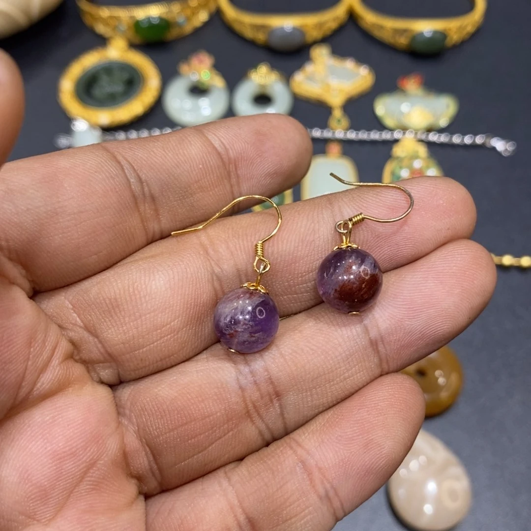 玛瑙/玉髓耳钉银S925镀金镶嵌