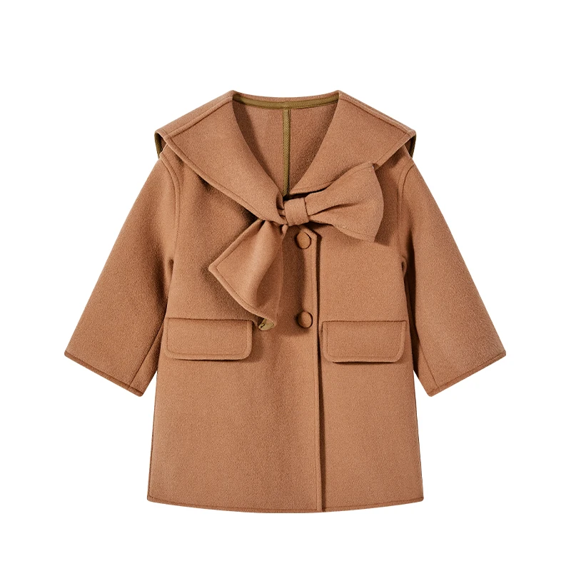 新款秋冬女童童装气质加厚中长款羊毛呢子大衣