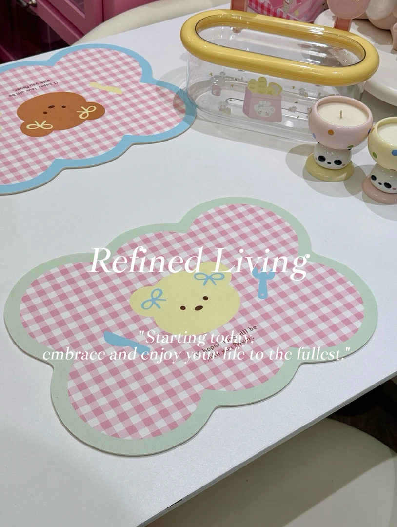 韩式美拉德风小熊高级感皮革餐垫防水防油免洗吧台桌隔热垫杯盘垫