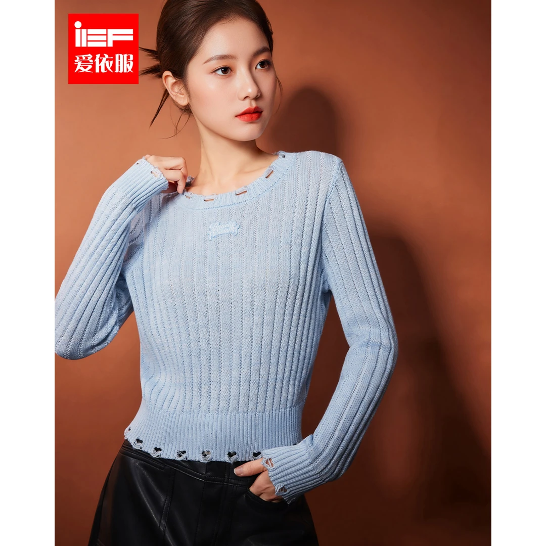 IEF/爱依服2025秋季新款韩版温柔通勤气质设计感百搭毛织上衣