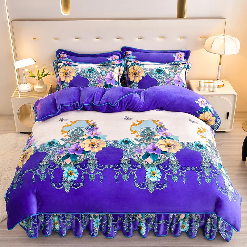 双面冬季加绒牛奶绒四件套珊瑚加厚保暖床单4件套床上用品