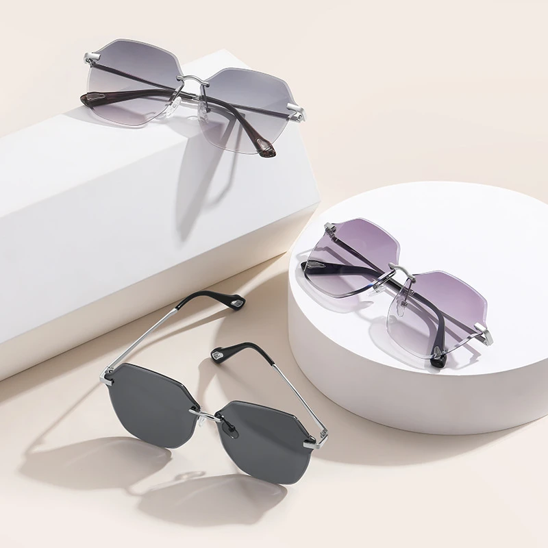 墨镜女新款ins潮无框切边渐变太阳眼镜抖音直播热销防紫外线网红