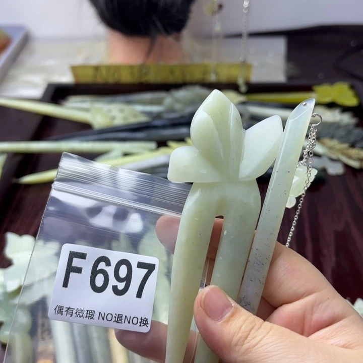 蛇纹石玉发饰合金点****6