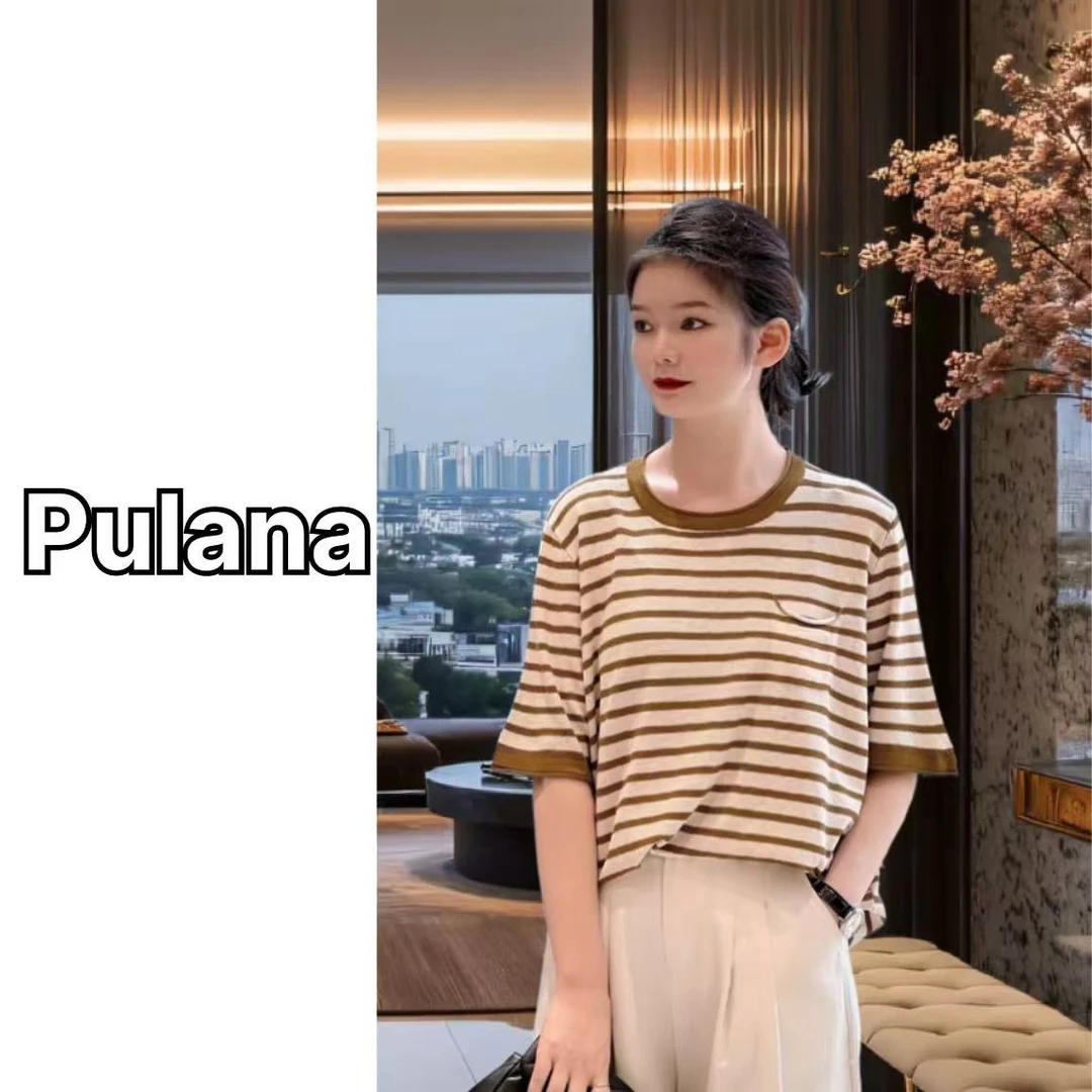 343 新款夏季撞色条纹短袖百搭显瘦女装小个子短款针织衫