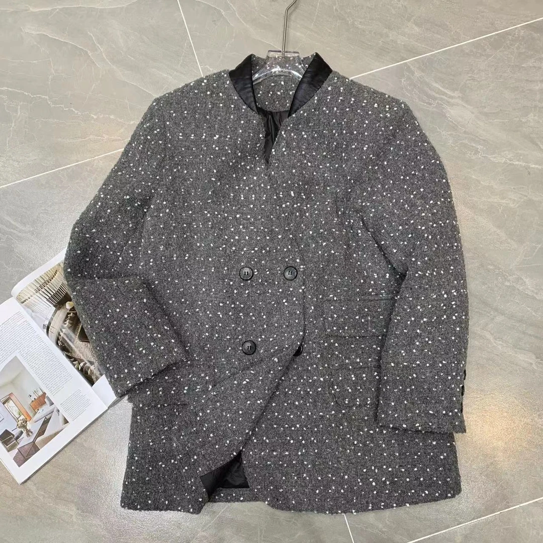 Z.X 皮料拼接小香风粗花呢西装厚外套 9137（C7）