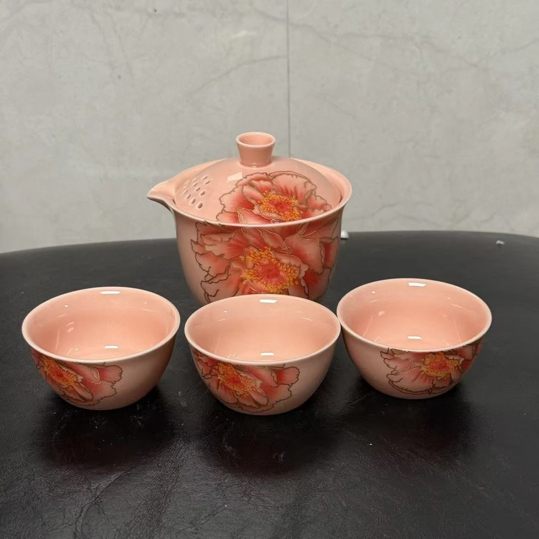 【闪购链接】G384-粉荷花旅行套一壶三杯